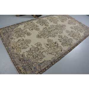 Alfombra de lana turca Vintage 5,5X9,7 pies estilo bohemio área rectangular grande Beige verde Patchwork 10mm de espesor látex para habitación cabecera - Product Image 2