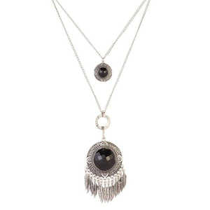 Urthn 2-Layer <b>Chain</b> <b>Necklace</b> with <b>Silver</b>-Plated Crystal Stone 1110502C - Product Image 1