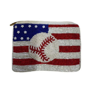 Stylish Handcrafted Beautiful Beaded USA Baseball Embroidery Mini Zipper Bag Trendy Premium Fashion India <b>Needlework</b> - Product Image 1