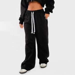 Pequeño patrón sólido pantalones de chándal con doble cordón con capucha recortada de longitud completa dobladillo crudo ropa de calle de invierno conjunto de chándal de talla grande - Product Image 4