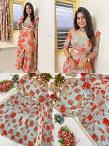 Hermoso patrón de flores Lehenga Saree colección Faux Georgette tela con impresión Digital para mujer ropa de fiesta - Product Image 6