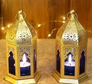 Lantern Tealight Candle Holder Colorful Glass Antique Lamp Home Decor Golden <b>Moroccan</b> Style Free Standing Ethical T <b>Light</b> Holder - Product Image 2