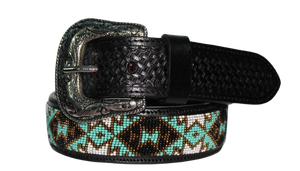 Ceinture de perles occidentales en cuir noir usiné à la main | OEM disponible | Cuir de qualité supérieure, boucle vintage | Perles personnalisées - Product Image 4