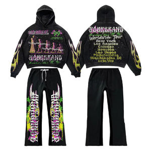 Conjunto de chándal holgado con estampado personalizado, conjunto de pantalones de chándal y sudadera con capucha y lavado ácido desgastado GSM, chándales personalizados, pantalón acampanado - Product Image 2