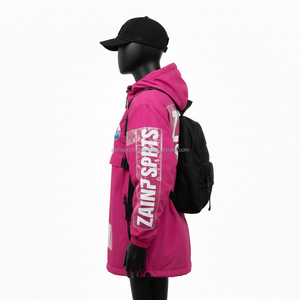 Veste coupe-vent en nylon premium pour femmes, 160 GSM, en magenta, avec panneaux sur les manches et sur la poitrine, logo personnalisé, veste à transfert thermique pour femmes - Product Image 3