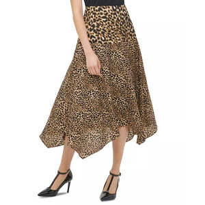 Gonna Gialla da Donna Calvin Klein con Orlo a Fazzoletto Stampa Leopardata Taglia 14 in Morbido Tessuto Chiffon - Product Image 1