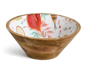 Bol rond en bois d'acacia émaillé imprimé bol à salade et à fruits pour mariage et fête bol de service prix le plus bas - Product Image 5