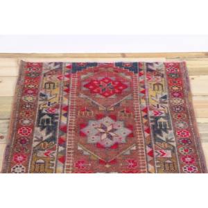 Tapis vintage, tapis d'appoint 2,9x7,2 pieds, tapis turc en laine géométrique rose - Product Image 4