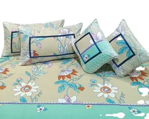 Housse de coussin rond 5 en tissu à imprimé numérique, drap de lit en Satin de coton à imprimé floral exclusif avec 2 housses d'oreiller