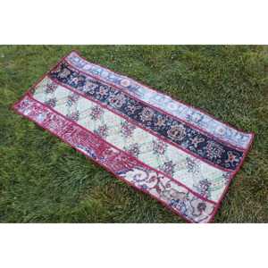 Alfombra Turca, Alfombra Vintage de 1.9x4.5 pies, Alfombra Oriental de Lana Azul y Roja - Product Image 2