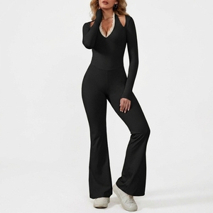 Mono de manga larga para mujer, de una pieza, con pierna acampanada, elástico, informal, a la moda, ropa deportiva - Product Image 6