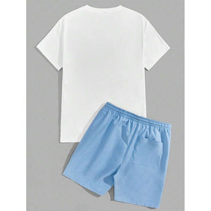 <b>Men</b> Oversize Tee <b>Shirt</b> Shorts Set 100% Cotton Guys Letter Graphic Tee & Drawstring Waist Shorts - Product Image 2