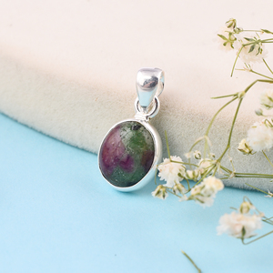 Rubí natural Zosite Forma redonda Piedra preciosa 925 Colgante de plata esterlina - Product Image 3