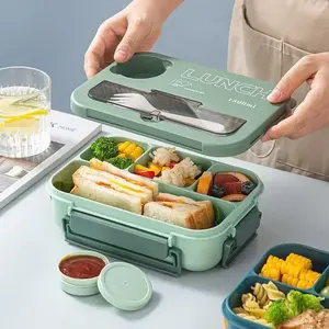 Lonchera Portátil de un Solo Compartimento con Tapa de Plástico, Tenedor y Cuchara, Silicona de Grado Alimenticio para el Trabajo - Product Image 1