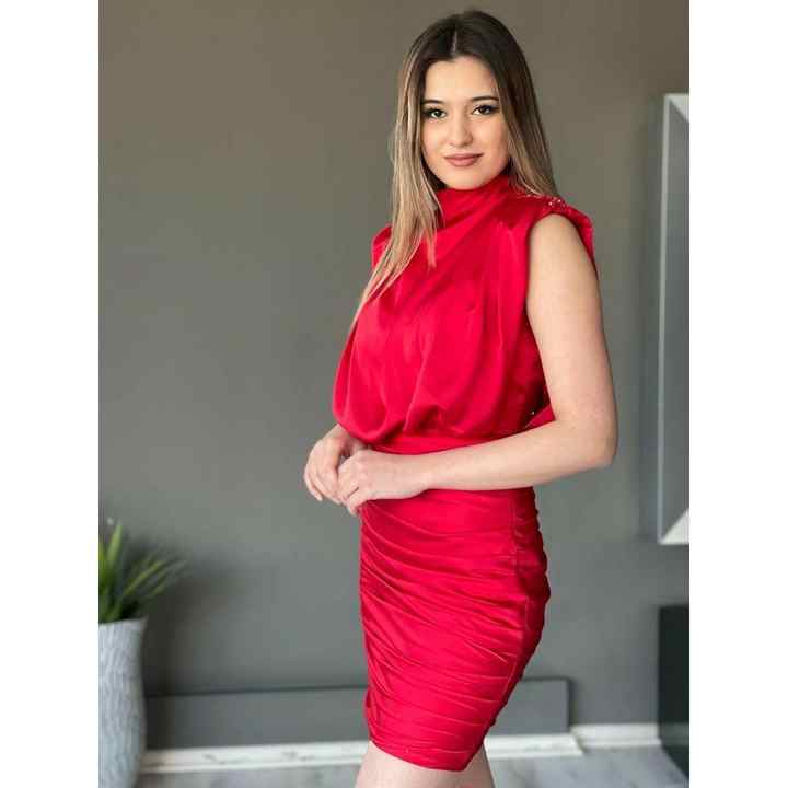 Draped Shoulder Stoned Backless Mini New Season Evening Dress Ht8341 8341