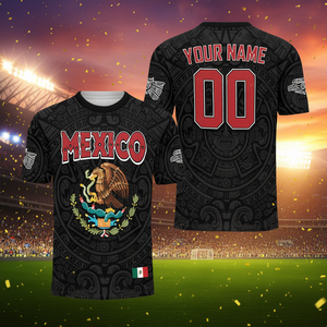 Camiseta de Fútbol 3D Unisex de México con Nombre y Número Personalizados, Diseño de Águila y Patrón Azteca para Aficionados - Product Image 3