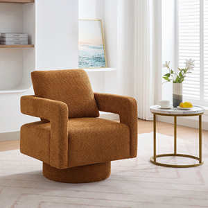 Contemporary Geometric Design Swivel Leisure Sofa Chair Curved Backrest Fabric <b>Armchair</b> Solid Wood Frame Apartment <b>Living</b> <b>Room</b> - Product Image 2