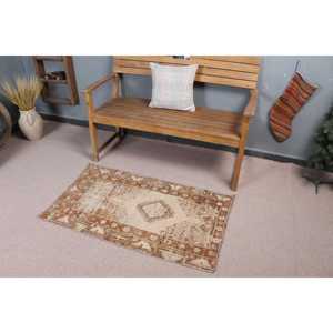 Vintage Rug 2.4x3.9 ft, <b>Brown</b> Blue Polka dot <b>Wool</b> Turkish Rug - Product Image 1