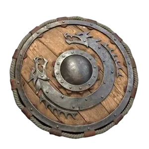 Escudo de batalla vikingo medieval para Cosplay, disfraz de Halloween, hecho de Metal, decoración del hogar, escudo de madera - Product Image 5