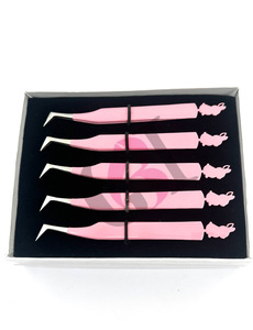 Pince à épiler pour extensions de cils de haute qualité en acier inoxydable antistatique 10 mm avec revêtement en poudre rose clair et pointe argentée, instrument de beauté - Product Image 2