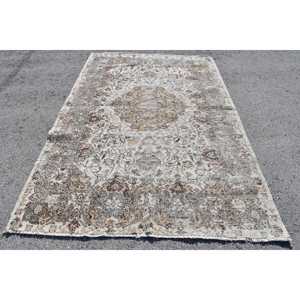 พรมตุรกีวินเทจขนาด 5.5x8.7 ฟุต พรมขนาดใหญ่ พรมขนสัตว์สีขาว - Product Image 1