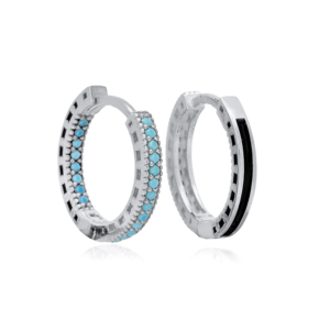 Boucles d'oreilles élégantes en argent sterling 925 turc avec pierre turquoise de 15 mm et design en émail noir - Product Image 4