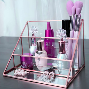 Boîte de rangement de bijoux personnalisable en verre avec cadre en métal or rose de luxe moderne pour les femmes avec stockage d'affichage élégant - Product Image 2