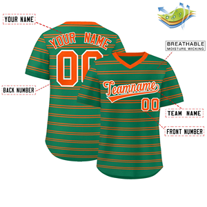 Camiseta de béisbol personalizada, Camiseta abotonada a rayas verdes y naranjas, uniforme de equipo bordado con nombre y número personalizado para jóvenes y adultos - Product Image 2