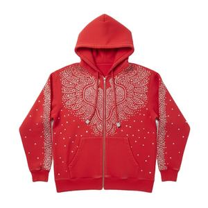 Sweat à capuche zippé pour homme en coton 100% avec lavage à l'acide, design en strass, coupe régulière, tissu polaire, style vintage surdimensionné - Product Image 1