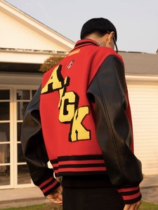 แจ็คเก็ตเบสบอลปักลายตัวอักษรผ้ากำมะหยี่ปักโลโก้แจ็กเก็ตผ้าขนสัตว์สีแดงดีไซน์ตามสั่ง - Product Image 4