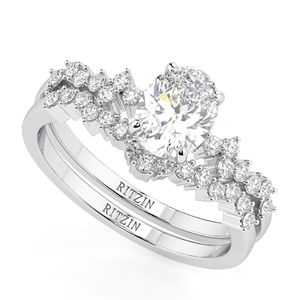 Solitario pesado de diamante de corte ovalado de 1,00 CT con acentos, anillo nupcial para mujer - Product Image 1
