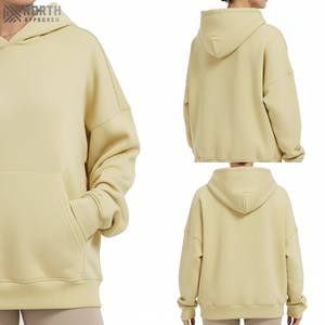 Ropa de calle de alta calidad para mujer, sudaderas con capucha de algodón, sudaderas con capucha de punto con hombros caídos de Color sólido suelto coreano para mujer - Product Image 4
