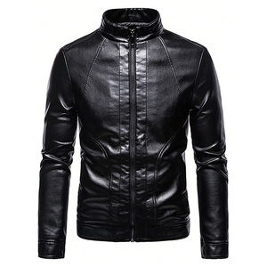 Chaqueta de cuero genuino de alta calidad para invierno, con cuello alto, teñida en color liso, a la moda y cálida, para la temporada de invierno. - Product Image 1