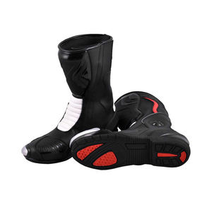 Botas de cuero de carreras de motos de invierno personalizadas para hombre, zapatos de motorista de goma de PVC con cierre de botón impermeable de piel de vaca genuina - Product Image 4