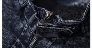 Veste en jean à capuche pour homme |   Poches en denim délavé vintage |   Vêtement de rue écologique à manches longues, coupe ample, simple boutonnage - Product Image 4