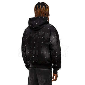 Sudadera con Capucha de Forro Polar para Hombre, Estilo Invernal, Lavado Ácido, Estampado de Diamantes de Imitación, Elegante, con Cremallera Brillante, Transpirable, Ligera, Personalizable para Ropa Urbana - Product Image 4