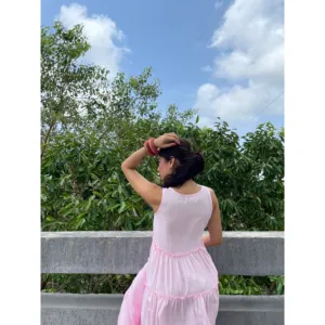 Magnifique robe maxi florale rose élégante en rayonne de haute qualité, longueur au sol, printemps, été, automne, fêtes, taille 5XL, froncée - Product Image 3