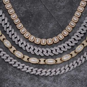 สร้อยคอและสร้อยข้อมือเพชรทองคำขาว 14K สำหรับผู้ชาย คุณภาพสูง เพชรโมอิสซาไนต์ VVS ระดับพรีเมียม สร้อยคิวบาลิงค์ หรูหรา สวยงาม - Product Image 3