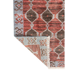 พรมขนสัตว์ถักมือ Erbe สีแดงและสีส้ม ลายเรขาคณิตนามธรรม สำหรับทางเข้าห้องนั่งเล่น ห้องโถง ขนาด 9x12 ฟุต รูปทรงสี่เหลี่ยมผืนผ้า รุ่น EA-3134 - Product Image 5