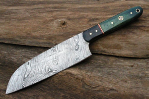 Ensemble de couteaux de chef professionnels de style japonais faits à la main en acier damas gaine en cuir de bois Pakka personnalisée pour la coupe de légumes - Product Image 2