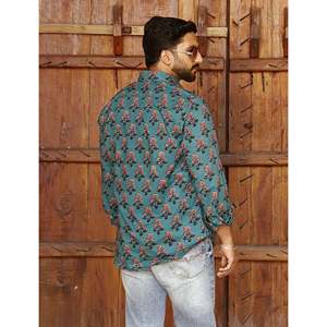 Chemise en coton à imprimé floral bleu marine pour homme, tissu popeline 100% tissé, manches longues, taille 6XL pour la saison d'automne - Product Image 5