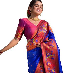 Kanjeevaram Style Diwali & Pooja spécial couleur vive broderie riche Pallu travail tissu doux une minute drapé Saree à vendre - Product Image 1