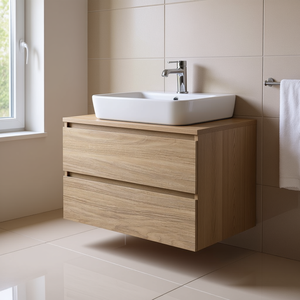 Mobile da Bagno Koricini 90cm in Rovere Naturale con 2 Cassetti, Design Italiano, Base Elegante da 90cm - Product Image 3