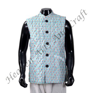 Chaqueta acolchada de estilo bohemio hecha a mano para hombre, abrigo de invierno con estampado de algodón puro de bloque con cierre de botón, algodón estampado - Product Image 2
