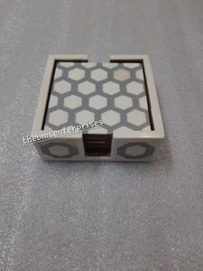 Handmade Antique Honeycomb Pattern Eco-Friendly <b>Square</b> Bone Inlay Coaster <b>Set</b> with Elegant Holder for Home and Hotel Mats & Pads - Product Image 2
