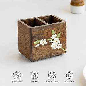 Portacucharas de Madera Artesanal con Diseño Floral Impreso a Mano para Cocinas Contemporáneas a Precio de Mayoreo - Product Image 4