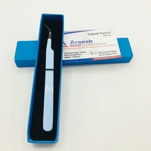 Pinzas de extensión de pestañas con agarre de diamante de acero inoxidable de alta calidad con logotipo personalizado de Punta puntiaguda azul bebé negro Plasma profesional - Product Image 2