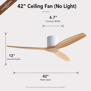 Ventilateur de plafond à profil bas de 42 pouces sans lumière avec 3 pales en bois massif, ventilateur blanc à montage encastré pour chambre à coucher - Product Image 5