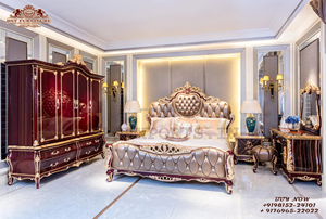 Ensemble de chambre à coucher moderne, italien, sculpté à la main, lit luxueux Queen Size avec meubles de luxe dorés et polonais pour la maison - Product Image 6