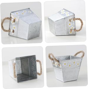 Small Size Steel Metal Planter Hand Painted Flowers Stackable <b>Plant</b> Pot Outdoor Centre <b>Table</b> Balcony Garden Decor Gift Pot - Product Image 2